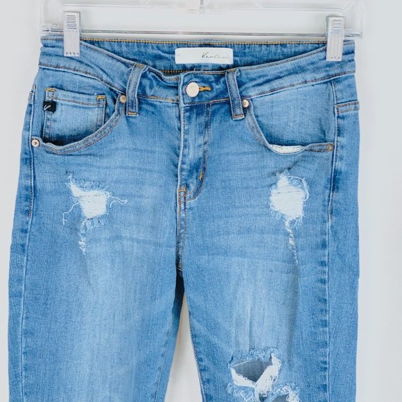 Kancan Lt Wash Fringed Hem Crop Jeans 7 27 - Picture 2 of 10